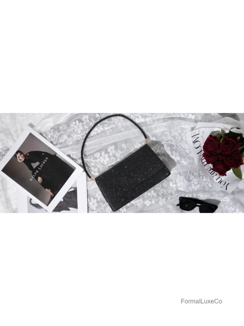 Sparkling Trapezoidal Envelope Clutch Purse with 2 Compartments for Party